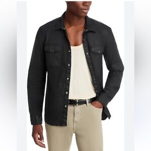 John Varvatos velvet Trim Button Up Knit Cardigan Shirt Black Large